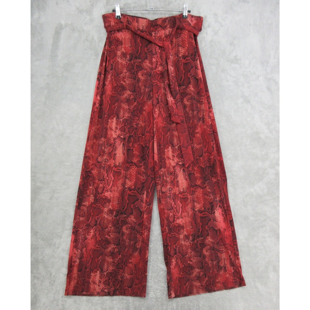 White House Black Market Pants Womens Size L Long Tall Snake Wide Leg Belted